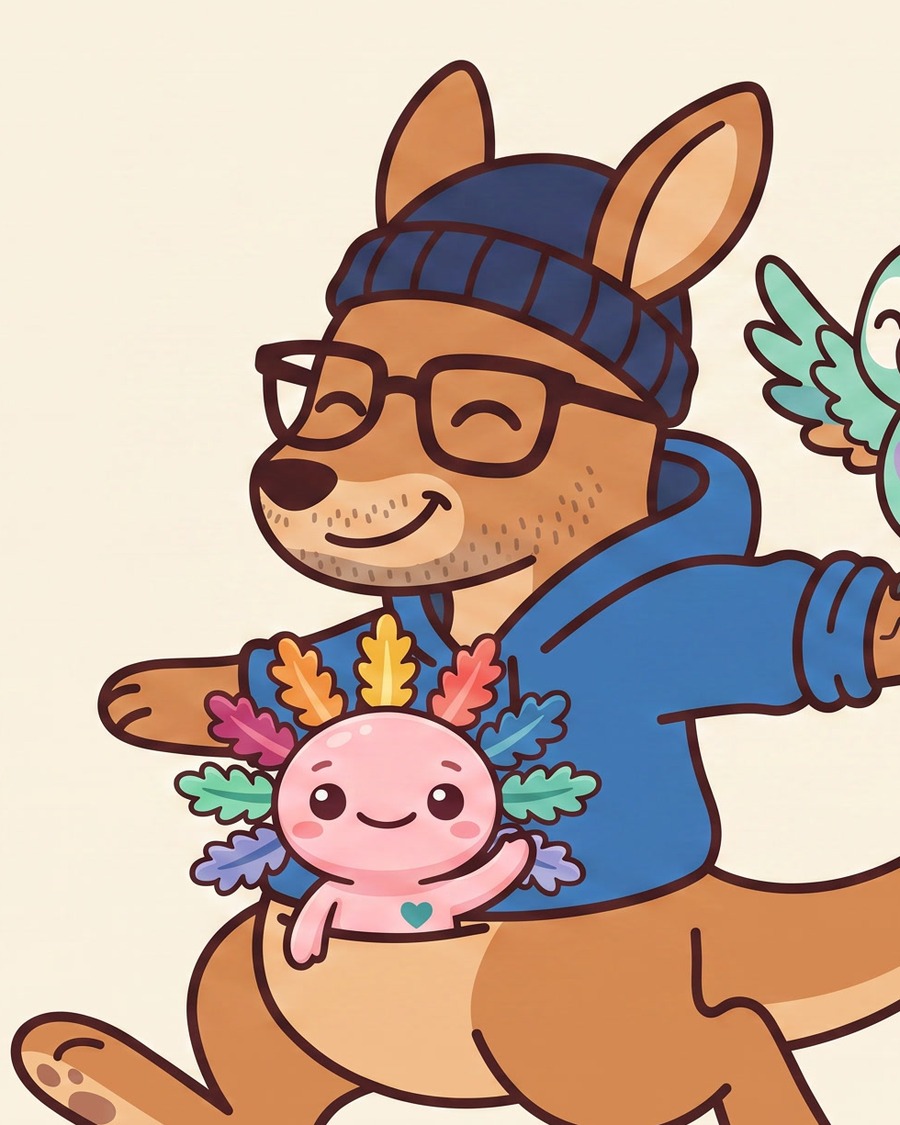 The HopHop kangaroo — the character standing in for Dan.